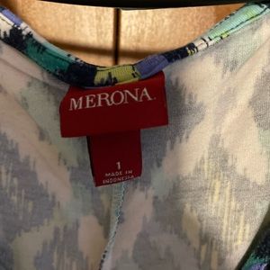 Merona size 1 green, white, and blue patterned maxi dress
